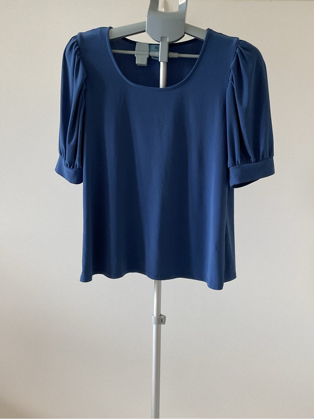 CeCe Blue Puff Sleeve Knit Blouse Top Size L